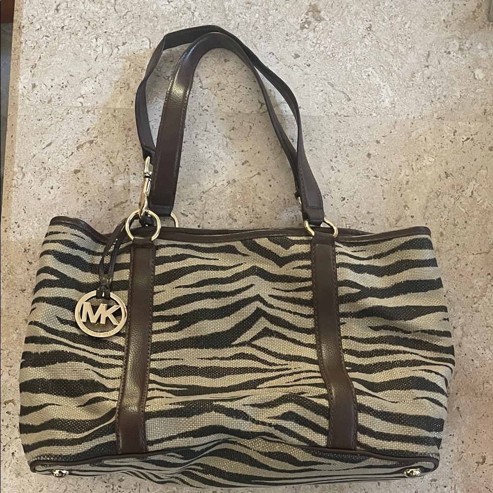 Michael Kors Zebra Stripe Tote - Black and Brown